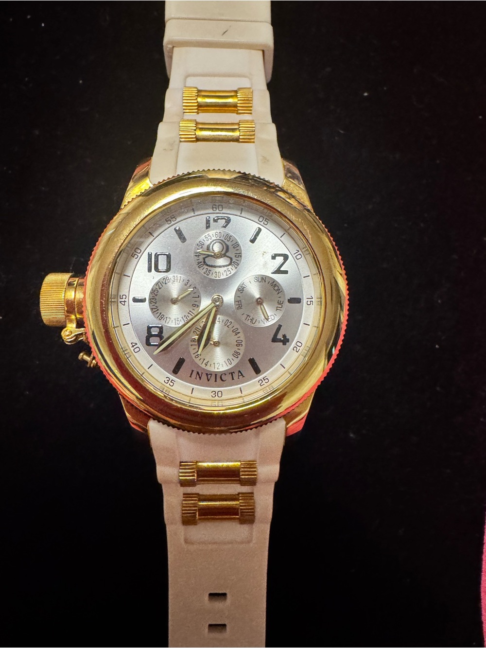 Invicta Gold and Silver Dial Chronograph with Beige Strap